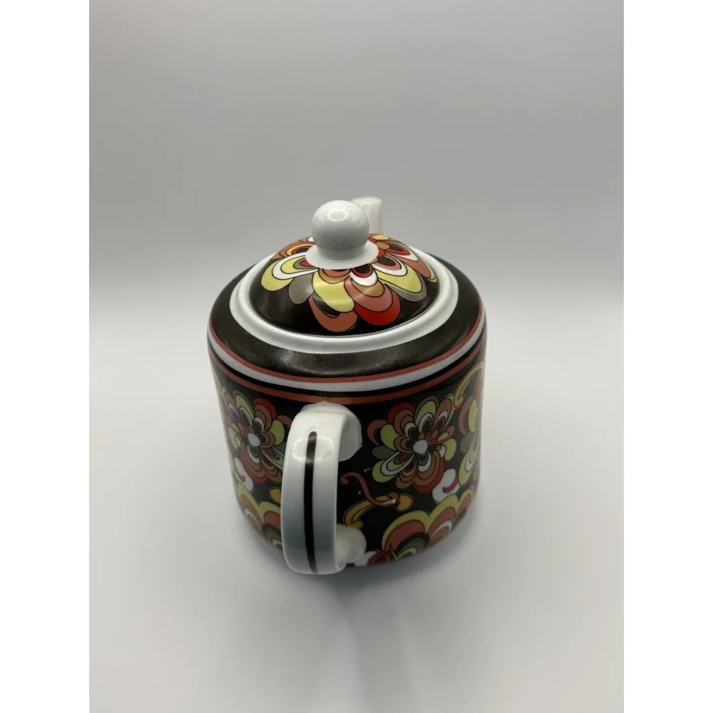 Retired Vera Bradley Puccini Teapot Brown Yellow Retro Floral Groovy Pot